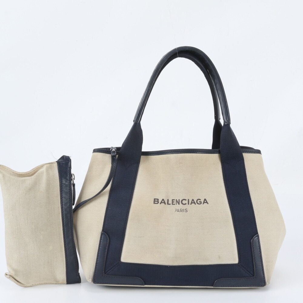 Balenciaga Cabas S Leather Tote Bag/Shoulder Bag/Handbag with Pouch, Navy, fo...